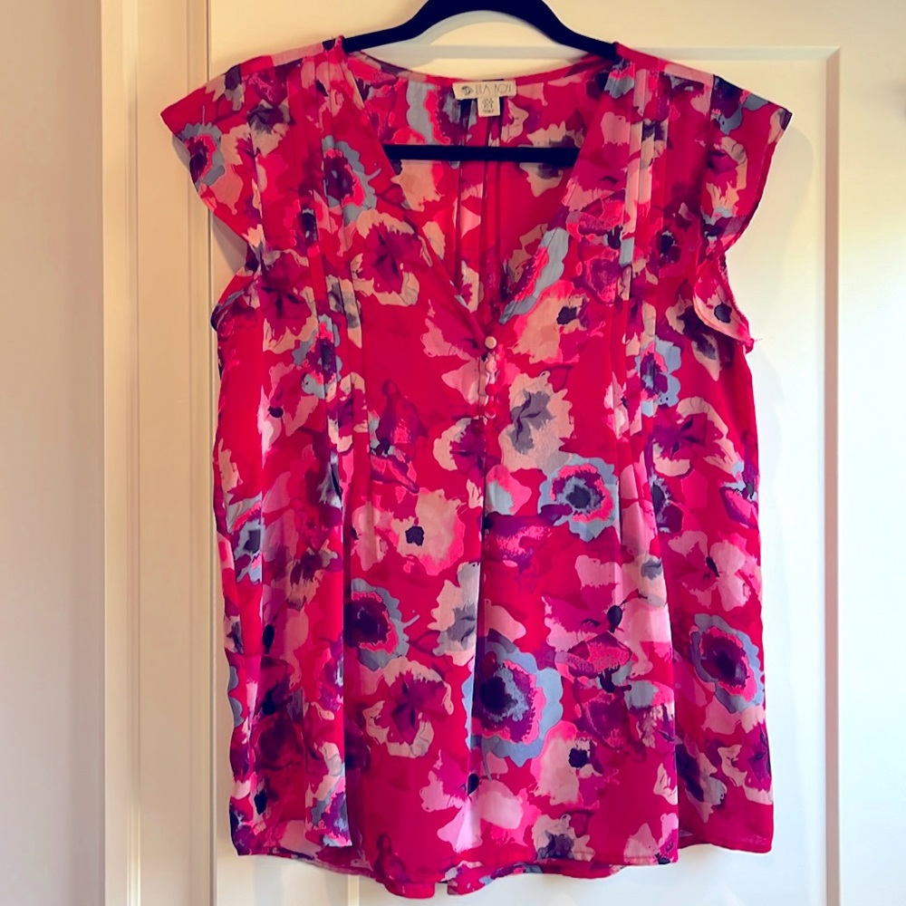 Pink Floral Flutter Sleeve Top